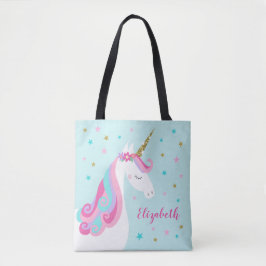 Cute Unicorn Stars Glitter Aqua Tygkasse