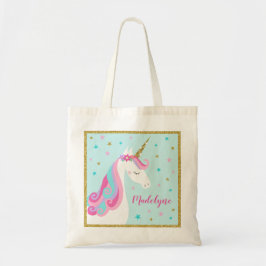 Cute Unicorn Stars Glitter Aqua Tygkasse