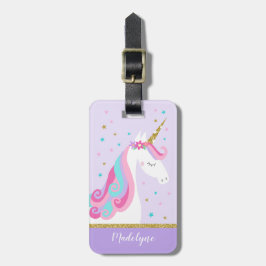 Cute Unicorn Stars Glitter Lila Bagagebricka