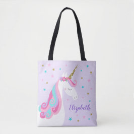 Cute Unicorn Stars Glitter Lila Tygkasse
