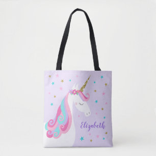 Cute Unicorn Stars Glitter Lila Tygkasse