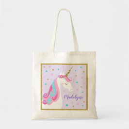 Cute Unicorn Stars Glitter Lila Tygkasse