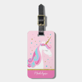 Cute Unicorn Stars Glitter Rosa Bagagebricka