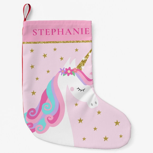 Cute Unicorn Stars Glitter Rosa Liten Julstrumpa (Framsidan)