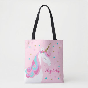 Cute Unicorn Stars Glitter Rosa Tygkasse
