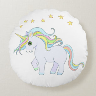 Cute Unicorn & Stars Rund Kudde