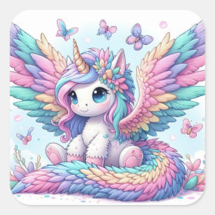 Cute Unicorn Sticker Fyrkantigt Klistermärke