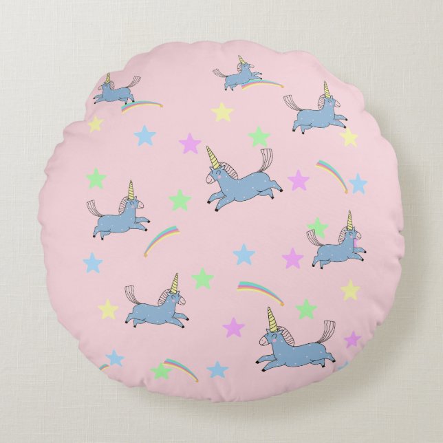 Cute Unicorn-stjärnor, sömlösa mönster Rund Kudde (Framsidan)