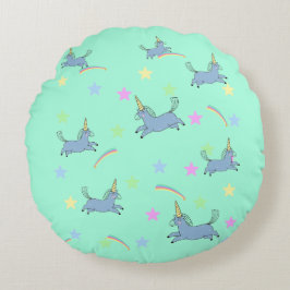 Cute Unicorn-stjärnor, sömlösa mönster Rund Kudde