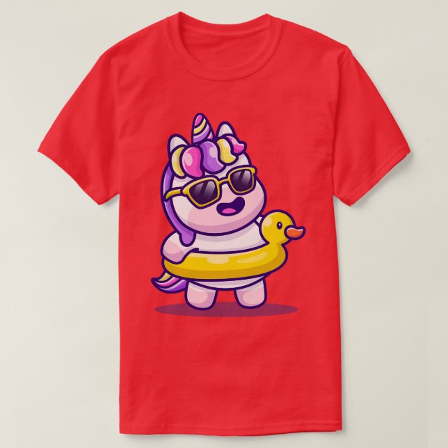 Cute Unicorn Summer med Swimming Anka T Shirt (Design framsida)