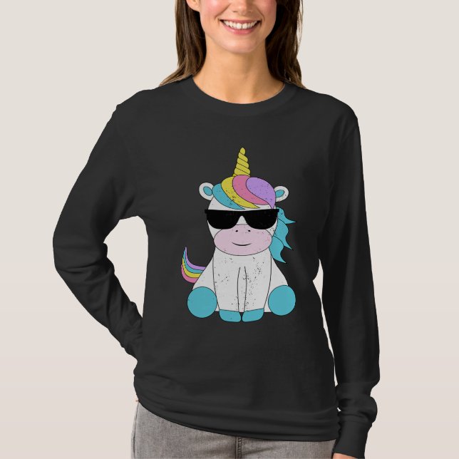 Cute Unicorn Sunglasses Magical Unicorns Fantasy M T Shirt (Framsida)