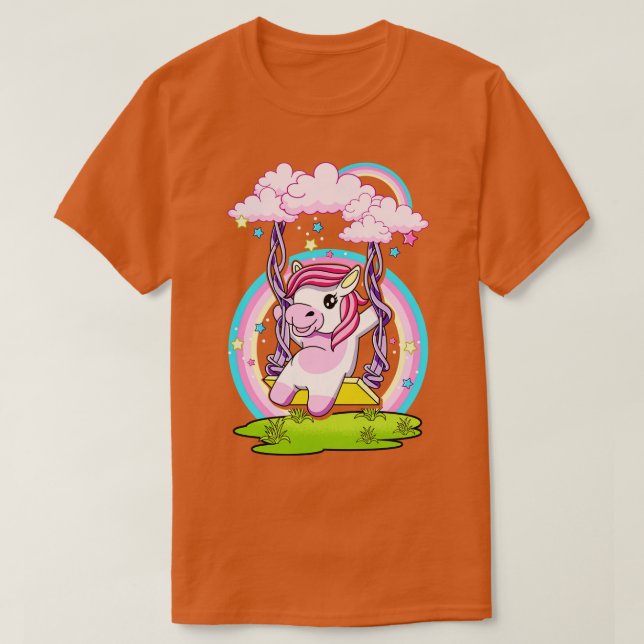Cute Unicorn Swinging on Cloud Swing T Shirt (Design framsida)