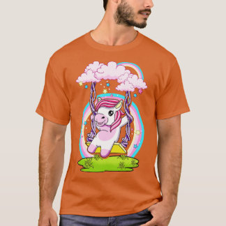 Cute Unicorn Swinging on Cloud Swing T Shirt