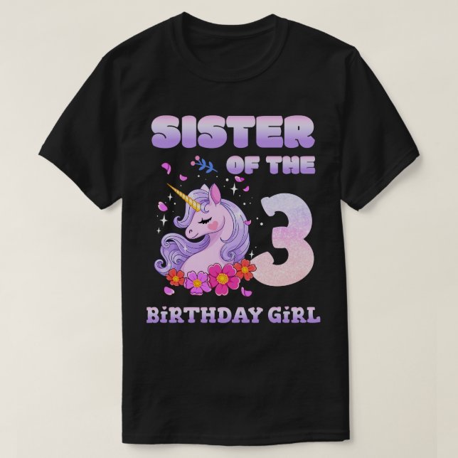 Cute Unicorn-syster i tredje födelsedag T Shirt (Design framsida)