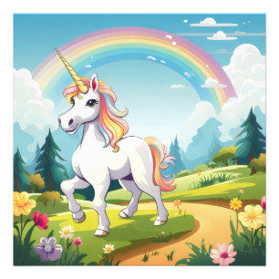 Cute Unicorn Tecknad Fototryck