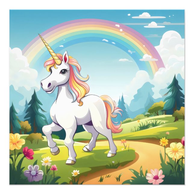 Cute Unicorn Tecknad Fototryck (Framsidan)