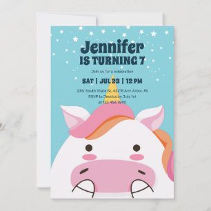 Cute Unicorn Tecknad Magic Barns födelsedag Inbjudningar