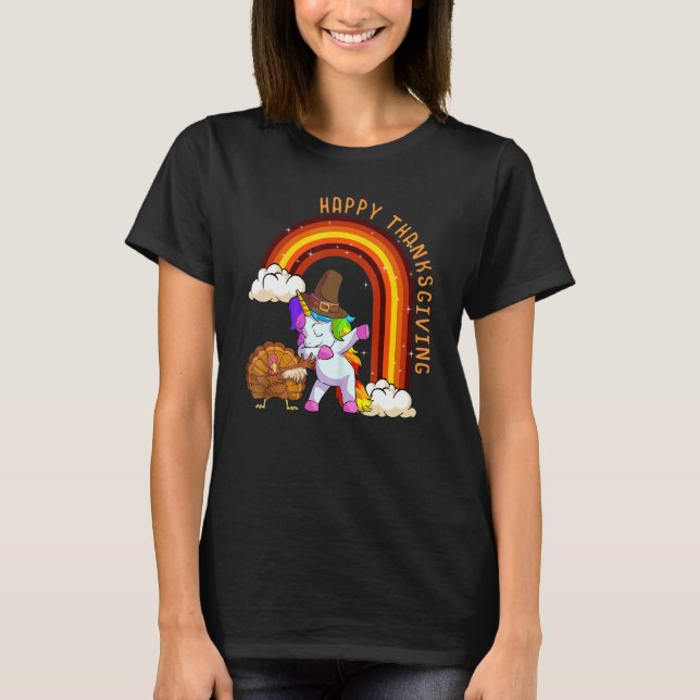 Cute Unicorn Thanksgiving Girls Pilgrim Hat Turkey T Shirt (Framsida)