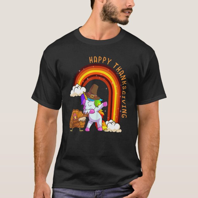 Cute Unicorn Thanksgiving Girls Pilgrim Hat Turkey T Shirt (Framsida)