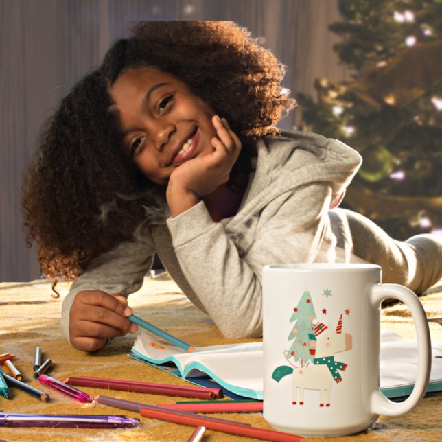 Cute Unicorn Träd Stars Child Namn Kärlek Santa Kaffemugg (Skapare uppladdad)