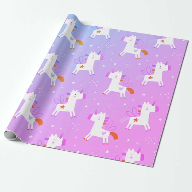 Cute Unicorn tryckt Presentpapper (Utrullad)