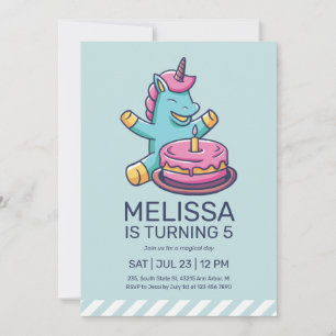 Cute Unicorn Turving One Cake Birthday Inbjudningar