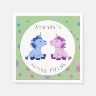 Cute Unicorn Twillingar Baby Shower Party Pappersservett