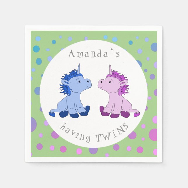Cute Unicorn Twillingar Baby Shower Party Pappersservett (Framsidan)
