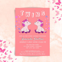 Cute Unicorn Twillingars 2 Flicka Baby Shower
