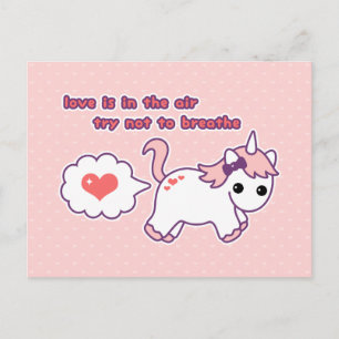 Cute Unicorn Valentine Helg Vykort