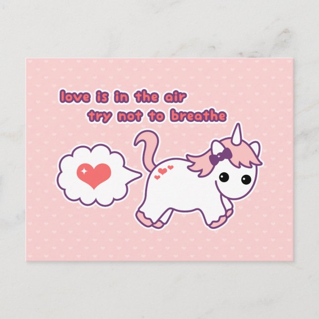 Cute Unicorn Valentine Helg Vykort (Framsida)