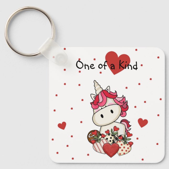 Cute Unicorn Valentines Dag Keychain Nyckelring (Framsida)