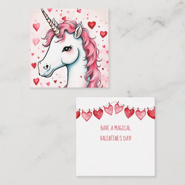 Cute Unicorn Valentines dagskort Anteckningskort (Fram/baksida)