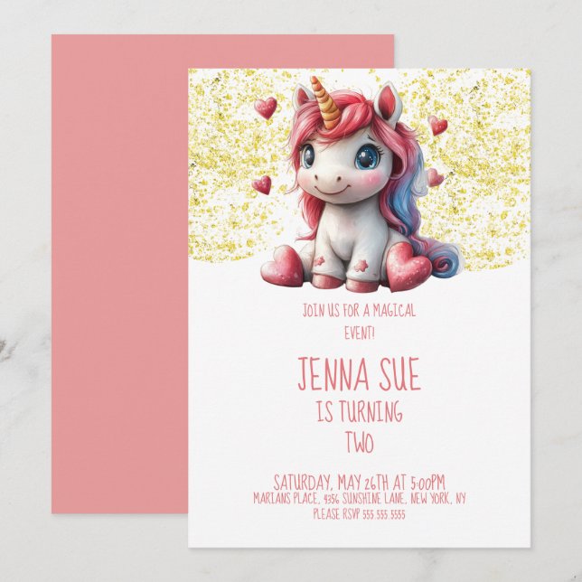 Cute Unicorn Valentines day Party Inbjudningar (Fram/baksida)