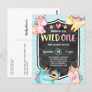 Cute Unicorn Vild 1:a födelsedag Party Vykort
