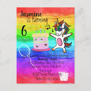 Cute Unicorn Watercolor Rainbow Birthday Inbjudan Vykort