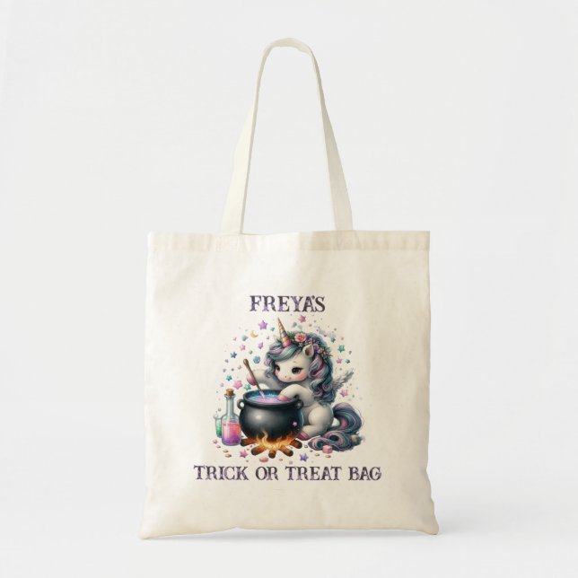 Cute Unicorn Witch Halloween Bus eller godis Tygkasse (Framsidan)