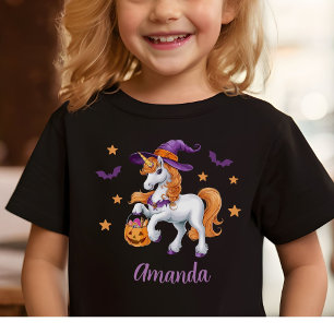 Cute Unicorn, Witch Hat and Pumpkin T Shirt