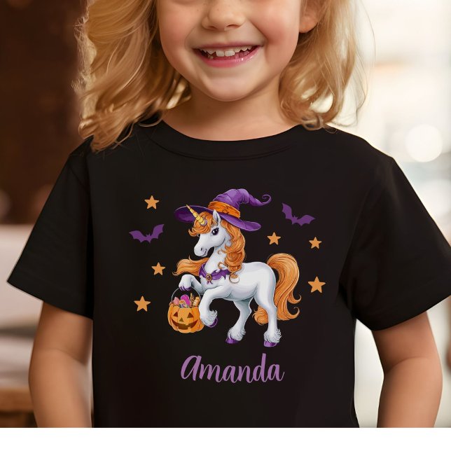 Cute Unicorn, Witch Hat and Pumpkin T Shirt (Skapare uppladdad)