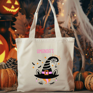 Cute Unicorn Witch Hat Girl Halloween med Namn Tygkasse