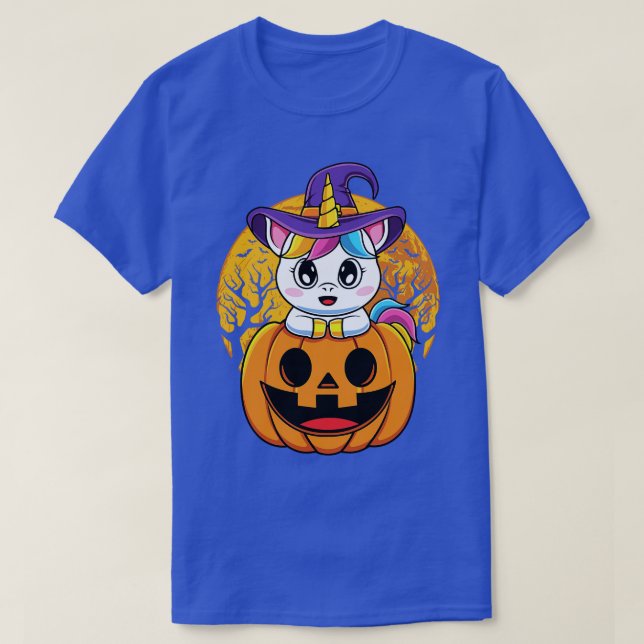 Cute Unicorn WItchy O Lantern Pumpkin Halloween T Shirt (Design framsida)