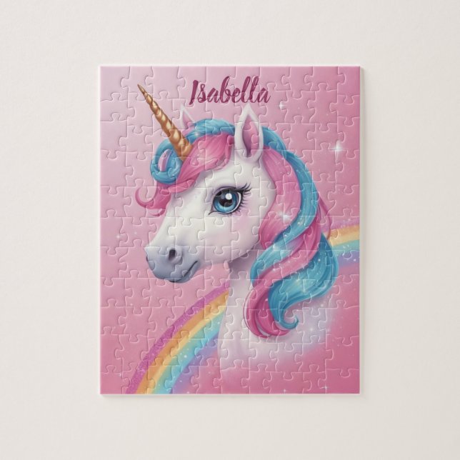 Cute Unicorn with Beval Mane Personlig Girl Pussel (Vertikal)