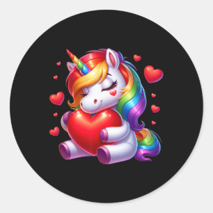 Cute Unicorn with Heart Valentines day for Girls W Runt Klistermärke