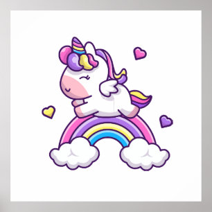 Cute Unicorn with Rainbow Tecknad Poster