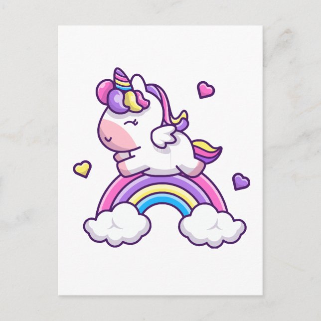 Cute Unicorn with Rainbow Tecknad Vykort (Framsida)
