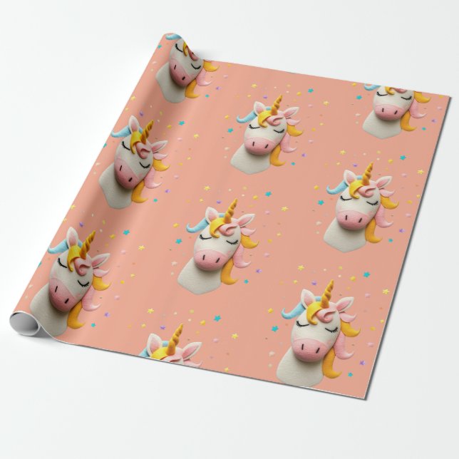 Cute Unicorn Wool Felt Flick kalas Presentpapper (Utrullad)
