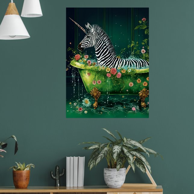 Cute Unicorn Zebra i Bathtub Poster (Vardagsrum 1)