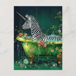 Cute Unicorn Zebra i Bathtub Vykort