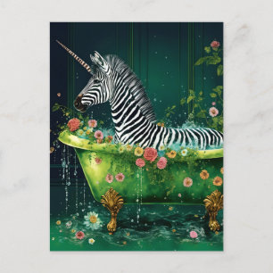 Cute Unicorn Zebra i Bathtub Vykort