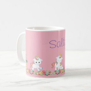 Cute Unicorns and Blommigt Personlig Kaffemugg